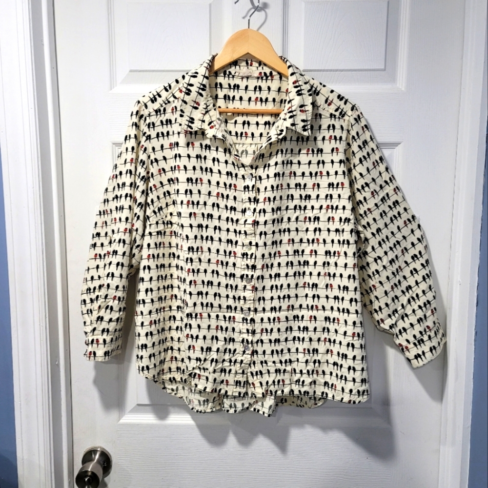 Jane and Delancey Tunic Top Shirt Blouse Size 2X Bird on a Wire Roll Tab Sleeve